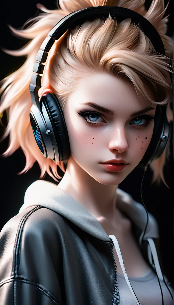 Art-like woman wearing headphones