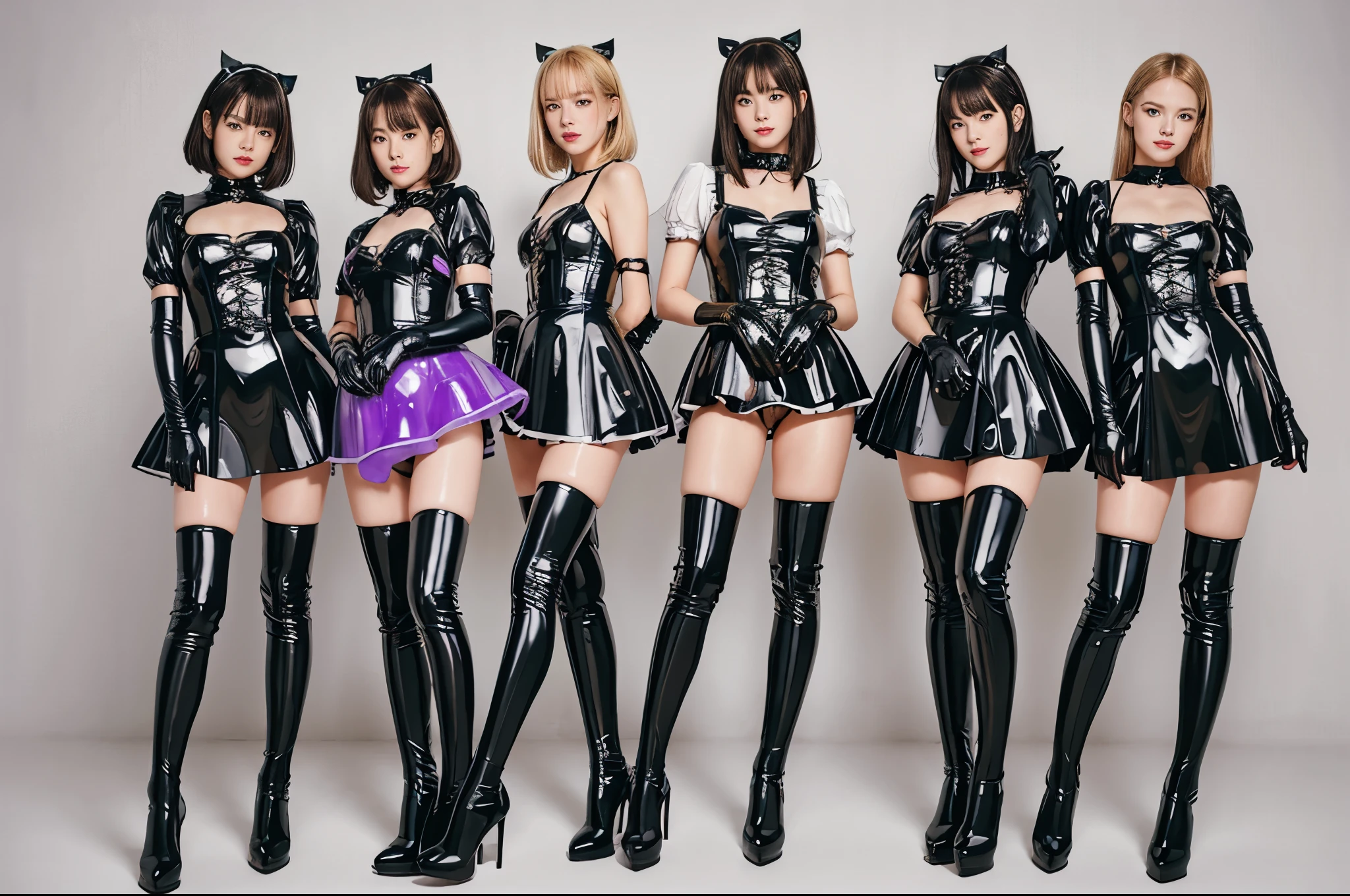 (Table:1.0), (highest quality:1.4), (high resolution:1.2), (realistic:1.4), (close:1.2), (8k, raw photos:1.2), (soft focus:1.4 ),BREAK,Three girls wearing slime gothic ta walking side by side、Smiling while taking a photo.............................. ..................................,Lesbians everywhere,(Three girls covered in purple slime:1.3),BREAK, (Three girls wearing semi-transparent Gothic Loli.4),BREAK,slimy skin,Smooth and tight boots,Clean skin,latex,Translucent body,shiny latex,Perfect fingers,(Shinylatex Gloves:1.2), Boots suitable for your skin,BREAK,bob hair,(Golden hair:1.3),glossy shiny reflective,Girl makeup,japanese goddess,shiny skin,Gorgeous Japanese model,shiny,shiny,Squishy,(Shiny black thigh-high boots:1.2),BREAK ,detailed context,At the hamburger shop