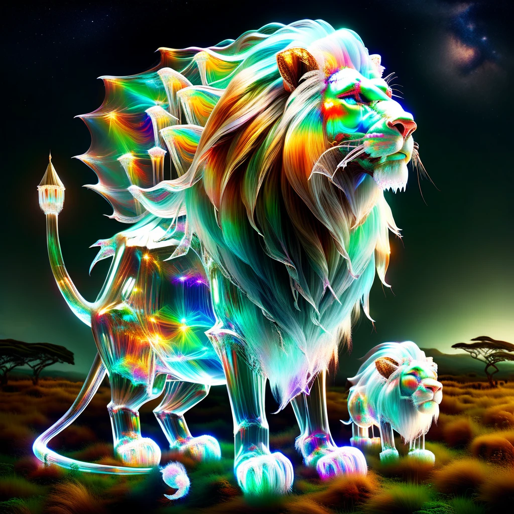 hyper detailed masterpiece, dynamic realistic digital art, incredible quality,transparentes, translucent elf, little lion creature, long white beard, pointy hat in earth tones, practical rustic clothing, Carry a staff, guardian of the house and farm, Good luck, protection DonMSp3ctr4lXL