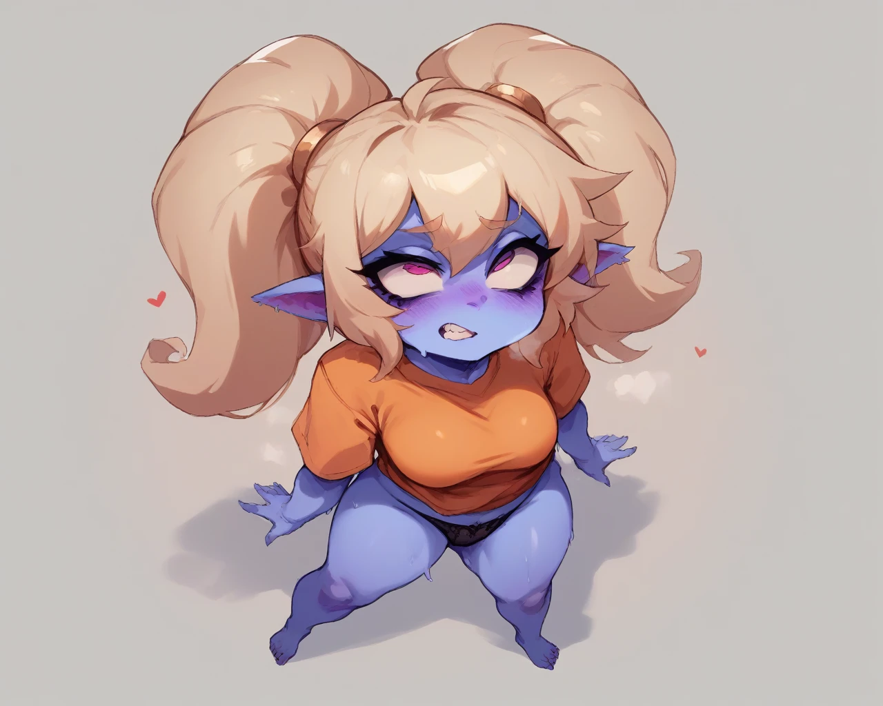 poppy in black panties orange t shirt ahego face sfw full body steam artwork stand 