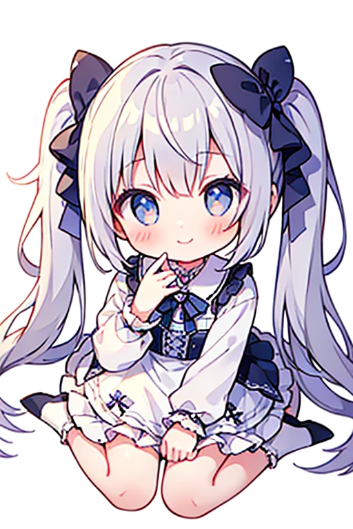 masterpiece, Highest quality, Highest Resolution、One Girl、from above, Looking up、full body、pastel colour、Gothic Lolita、Heart Hands、Cute Dresses、Sparkling eyes、A smile that will captivate you、White background、Very long twin tails、Sitting、Looking at me