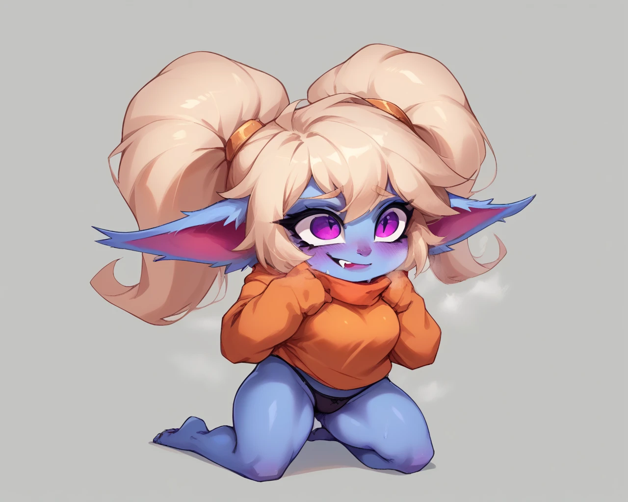 poppy in black panties orange t shirt ahego face sfw full body steam artwork yordle stand cute