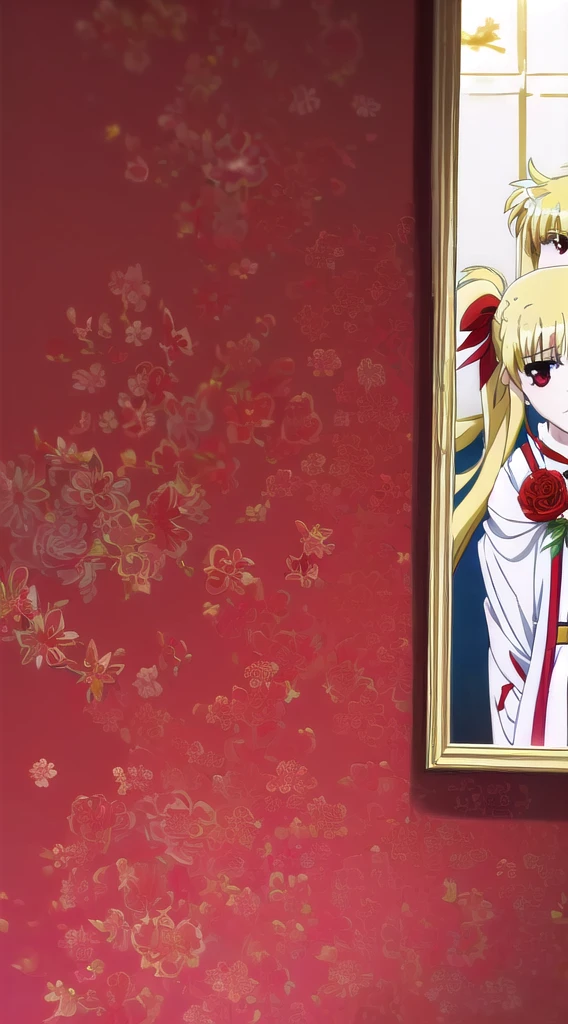 1girl, fate testarossa, long hair, blonde hair, (red eyes:1.5), twintails, red hair ribbon, A person with blonde hair styled in a low bun adorned with a decorative gold accessory is shown with eyes closed. They have dramatic makeup including bold eyebrows, winged eyeliner, glittering eyeshadow, and bright red lipstick. The individual is wearing a light pink robe that is tied at the waist with a matching belt. In the background, a shelf witha woman standing in front of a mirror wearing a red and white floral print dress, red floral dress, wearing red formal attire, extravagant dress, elegant red dress, celestial red flowers vibe, wearing an evening gown, sexy gown, stunning elegant, she arrived in a red dress, full dress, wearing a red dress, elegence, wearing red dress, wearing pink floral gown, wearing red, wearing a magnificent dress, elegent, in a red dress, girl wears a red dress, red dressa woman standing in front of a mirror wearing a red and white floral print dress, red floral dress, wearing red formal attire, extravagant dress, elegant red dress, celestial red flowers vibe, wearing an evening gown, sexy gown, stunning elegant, she arrived in a red dress, full dress, wearing a red dress, elegence, wearing red dress, wearing pink floral gown, wearing red, wearing a magnificent dress, elegent, in a red dress, girl wears a red dress, red drea woman standing in front of a mirror wearing a red and white floral print dress, red floral dress, wearing red formal attire, extravagant dress, elegant red dress, celestial red flowers vibe, wearing an evening gown, sexy gown, stunning elegant, she arrived in a red dress, full dress, wearing a red dress, elegence, wearing red dress, wearing pink floral gown, wearing red, wearing a magnificent dress, elegent, in a red dress, girl wears a red dress, anime 4k, hd, detailed, perfect anatomy, perfect hands, perfect face, (masterpiece), best quality, expressive eyes, perfect face, (masterpiece, high quality, best quality:1.3)