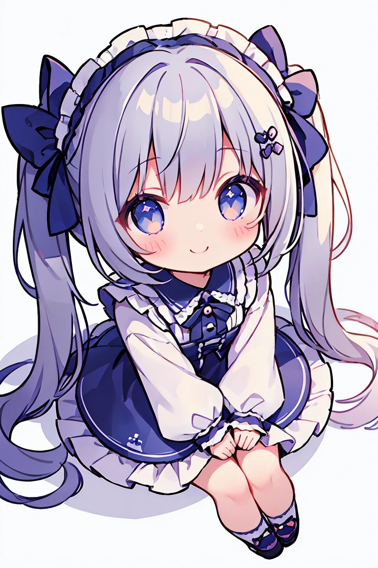 masterpiece, Highest quality, Highest Resolution、One Girl、from above, Looking up、full body、pastel colour、Gothic ****ta、Heart Hands、Cute Dresses、Sparkling eyes、A smile that will captivate you、White background、Very long twin tails、Sitting、Looking at me