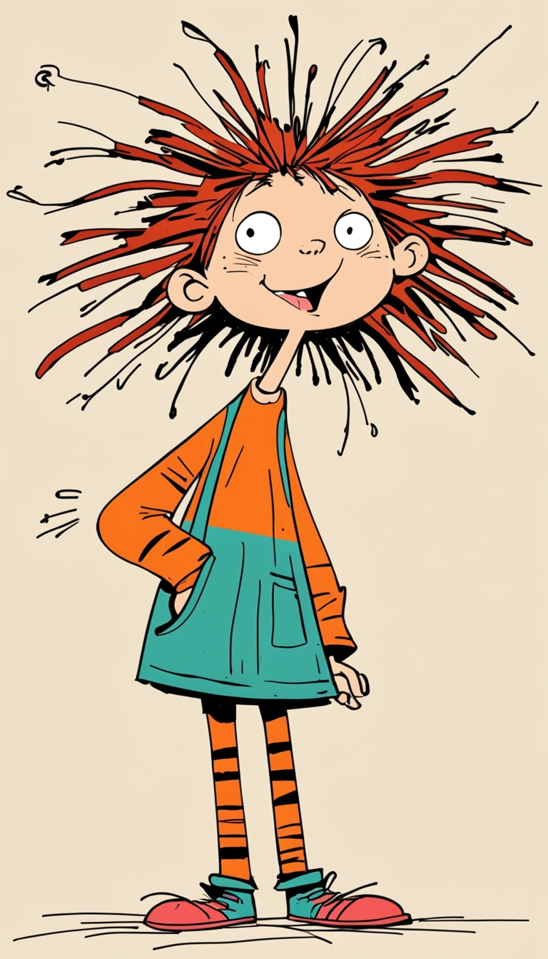 (((Exaggerated digital character sketches:1.37,Matchstick Men))).(1 huge cat and ,(Exaggerated expression,Exaggerated hairstyle),Messy hair),(Black sketch lines,Loose brushstrokes create the outline,Cartoon Style. Bright colors and simplified lines, sketch)。(Exaggerated body movements),(Large area of blank)