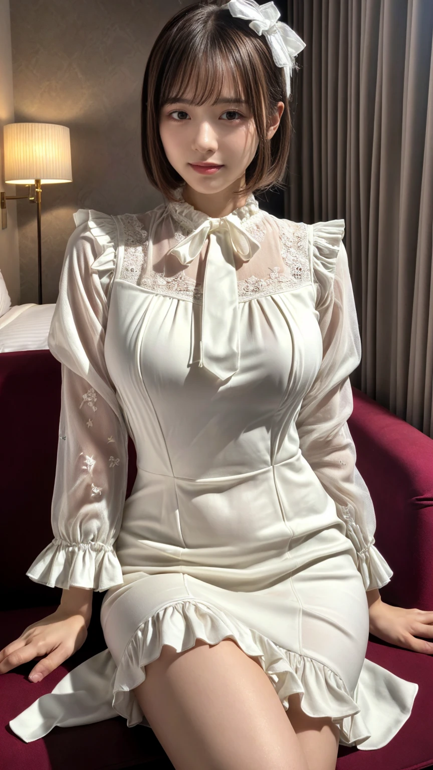 ((Highest quality:1.3、8K、masterpiece))、One Girl、detailed face 1:2、Cute face、fine grain、Beautiful woman、Lesbians all over the world、Angelicales、Angel、White Skirt、White Tops、feather、Gentle light、Light background、Great background、White gold hair、Are standing、((Random sexy poses))