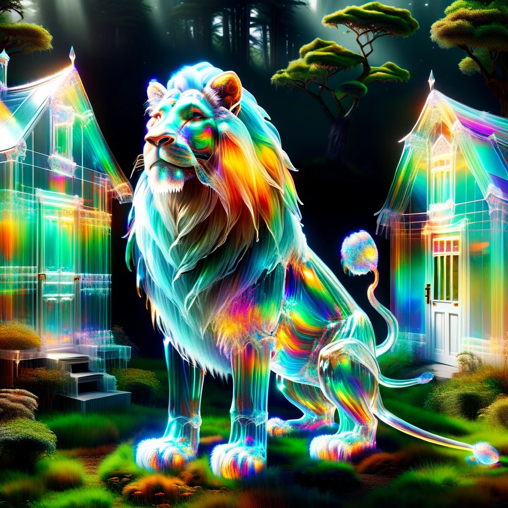 hyper detailed masterpiece, dynamic realistic digital art, incredible quality,transparentes, translucent elf, little lion creature, guardian of the house and farm, Good luck, protection DonMSp3ctr4lXL