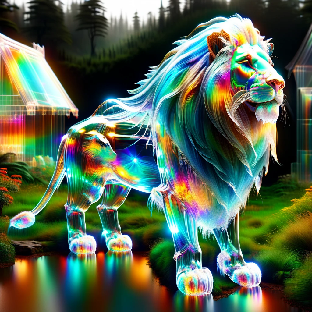 hyper detailed masterpiece, dynamic realistic digital art, incredible quality,transparentes, translucent elf, little lion creature,  guardian of the house and farm, Good luck, protection DonMSp3ctr4lXL