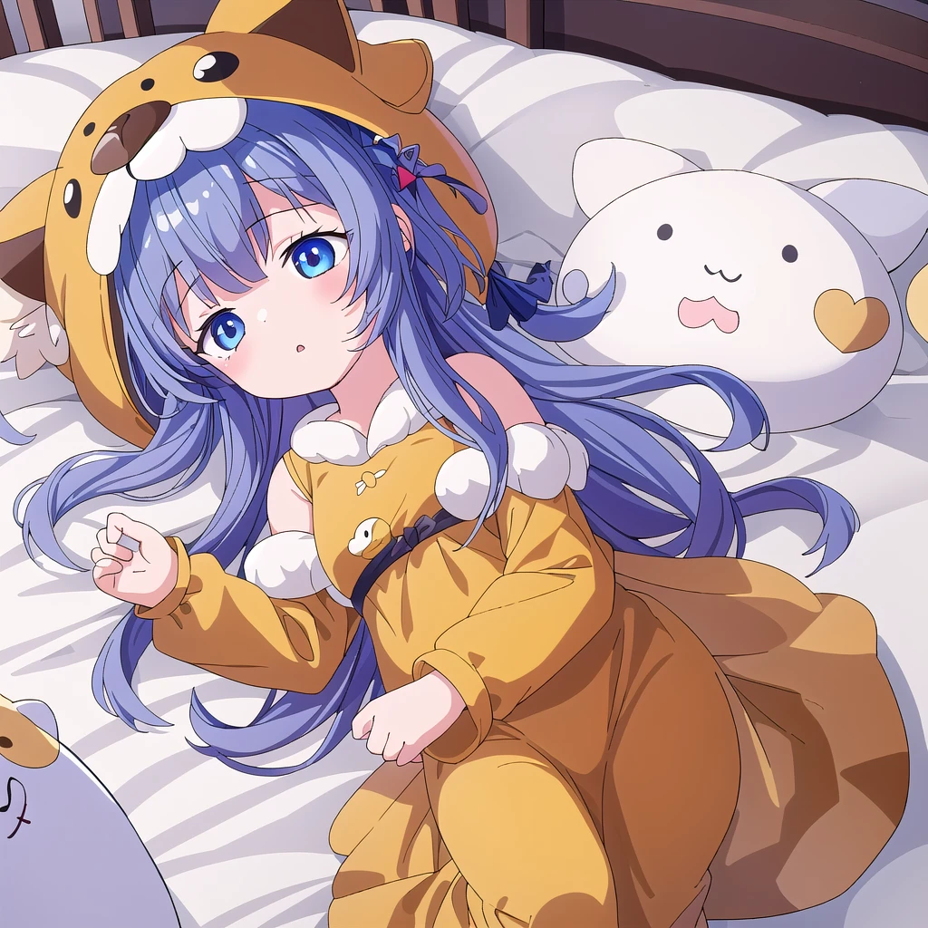 masterpiece, Highest quality,Super detailed, One girl, From above,Little,,Sleep,,Animal costumes,Sleeping on the bed、