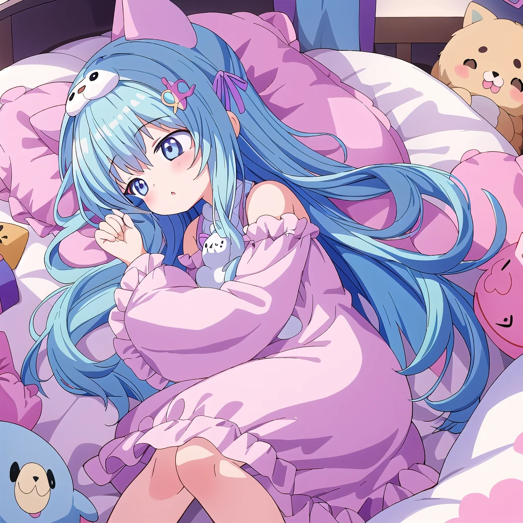 fluffy、Loose、A heartwarming world、masterpiece, Highest quality,Super detailed, One girl, From above,Little,,Sleep,,Animal costumes,Sleeping on the bed、pastel colour、