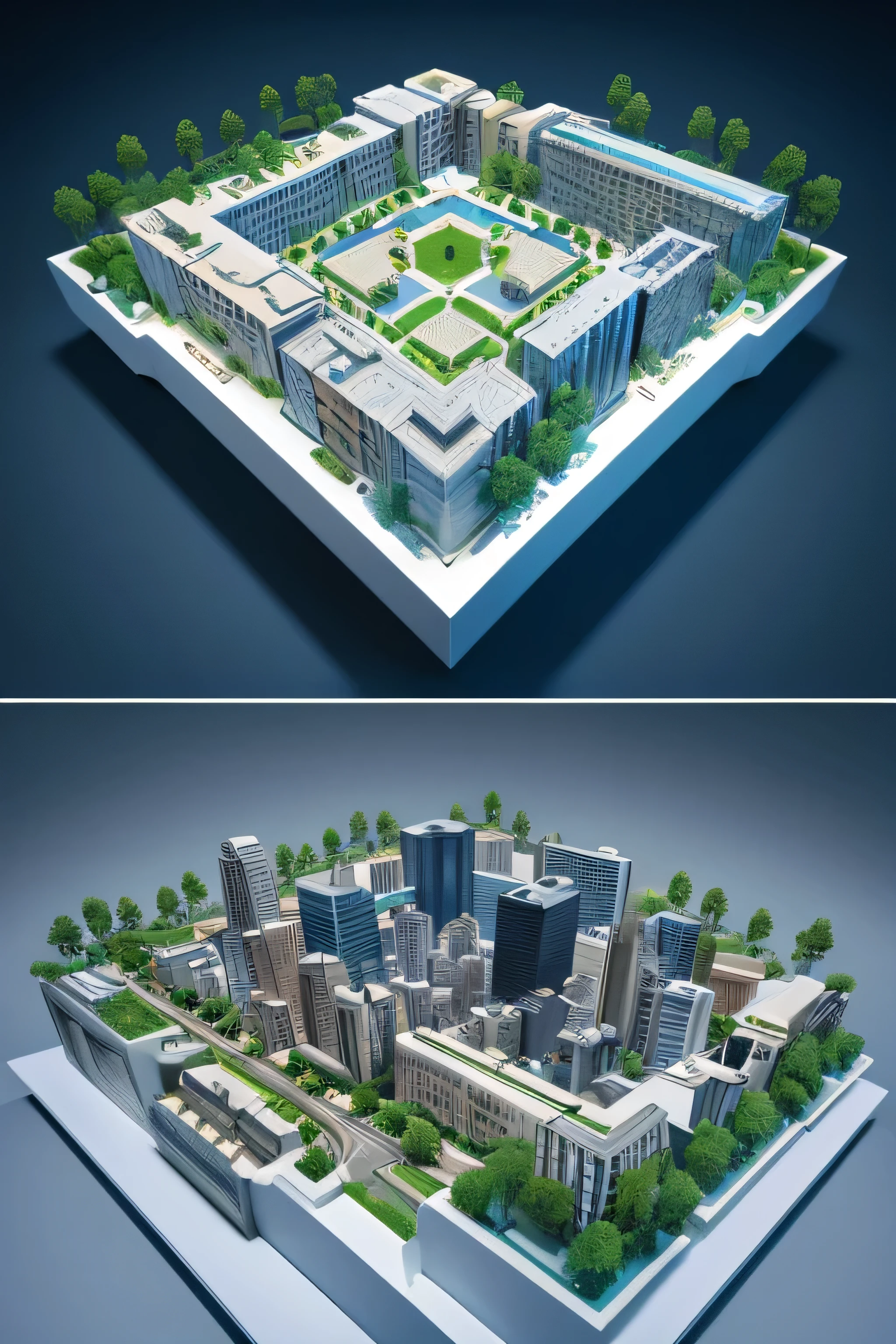 A three-dimensional blueprint of a city with buildings connected underground