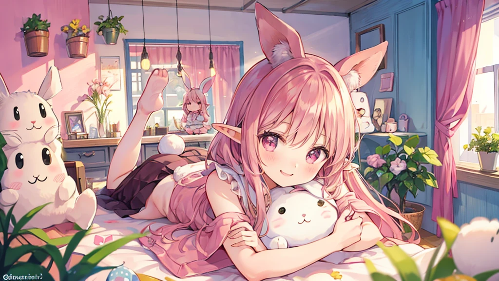 Rabbit Mimi、Chibi Elf Pink Room、Relaxing in a cute room、Addicted to video games