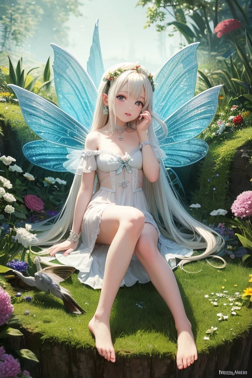 ( Absurd, High quality, ultra-detailed, masterpiece, concept art, smooth, highly detailed artwork, hyper-realistic painting ) , tiny little girl, cute, whole body, Romantic, Vivid, dreamy, fantasy, fairy wings, fantasy fairy city, enchanting glow, very detailed art, reveal clothes, sexy lace underwear, transrarrent clothnes, perky niples, young boy, flat chest, feminine fairy boy, stylish sexy fairy, fairy prince dressed in maiden dress, sissy fairy prince