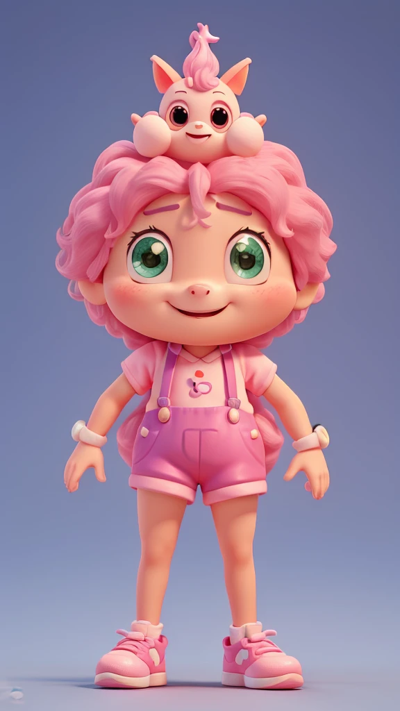 Adorable 3D animated poop character。The character is shaped like a soft serve ice cream.、Painted in bright pink hues。Has thin, rod-like limbs、His hands are shaped like Mickey Mouse。He wears basketball shoes。The character is standing facing forward.、With a smile on her face、Characterized by large round eyes。He wears a small crown on his head。There are sparkling effects around the characters.、Overall it gives a cute and friendly impression.。
