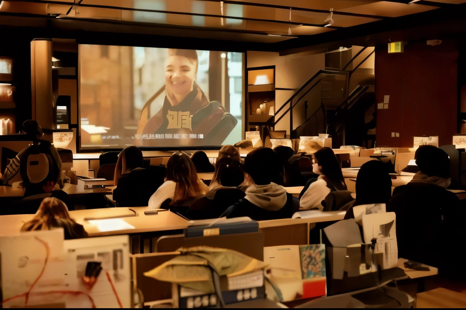 Students watch，HD quality，Texture，Warm colors，3:4 screens，Realistic Effect
