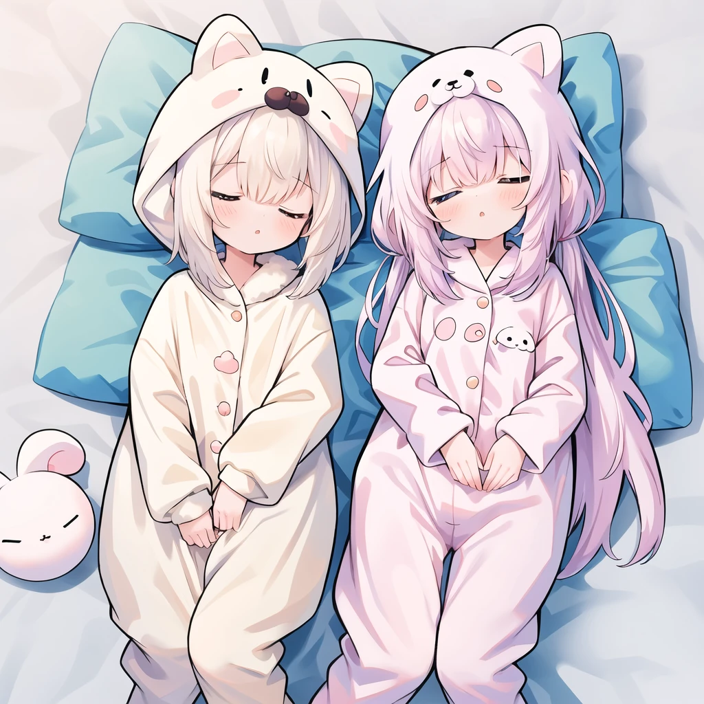 One girl,The best composition、 fluffy、Loose、A heartwarming world、masterpiece, Highest quality,Super detailed, One girl, From above,Little,pastel colour、Sleeping with eyes closed in animal costume pajamas、cute、