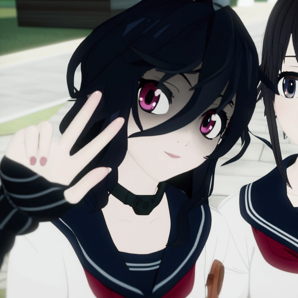 anime characters standing next to each other in the yard, The Hanyama, anime styled 3d, anime in cgi style, gapmoe yandere, visual novel cg, Jin Homura, realistic anime 3D style, yandere, anime style. 8 K, inspired Jin Homura, attractive Matoi Ryuk, in anime style