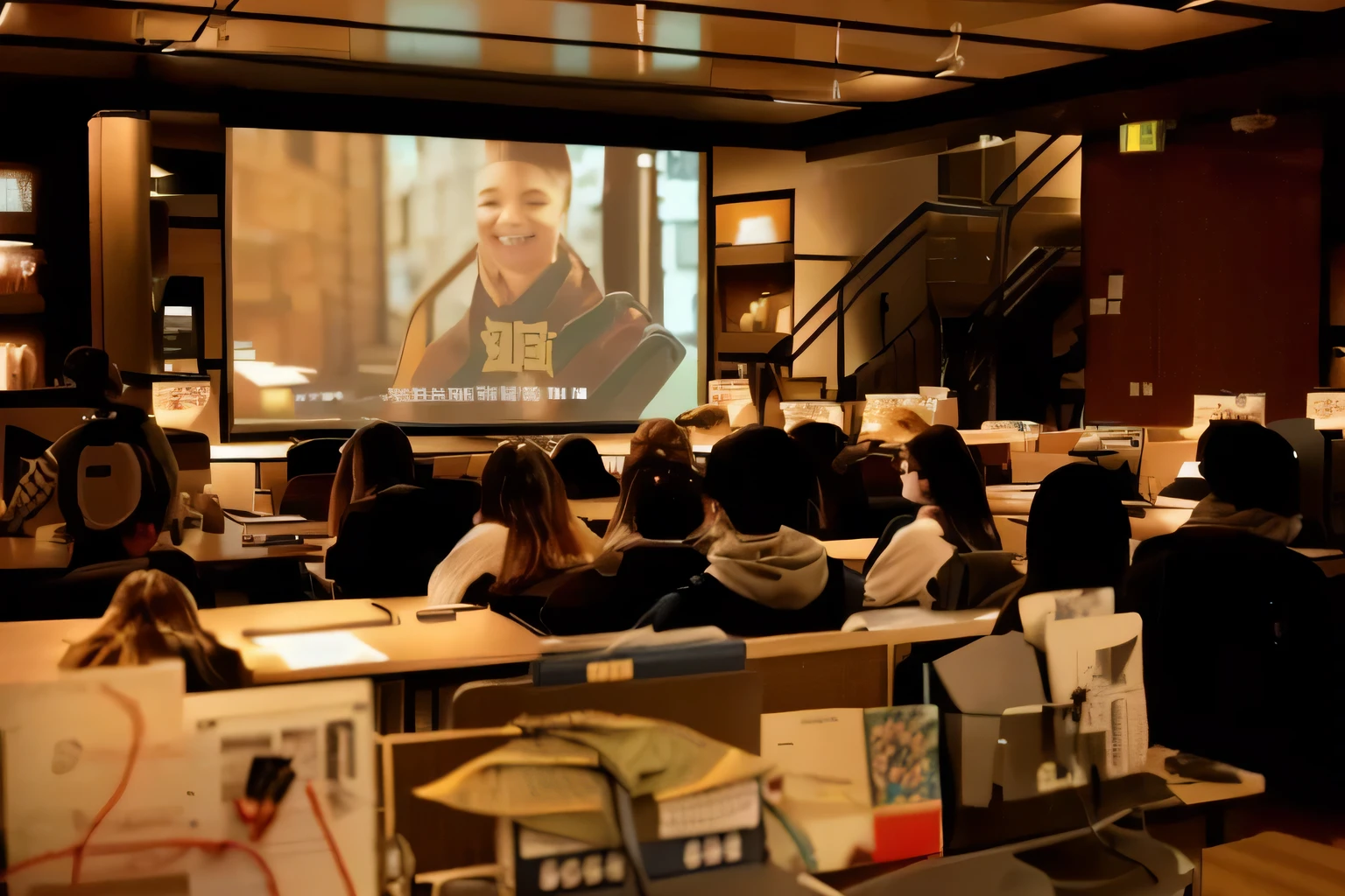 Students watch，HD quality，Texture，Warm colors，3:4 screens，Realistic Effect