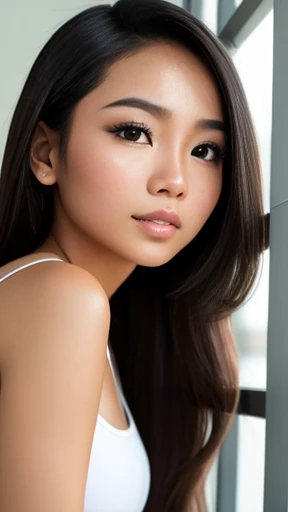 Make a young Filipina woman focus on her face