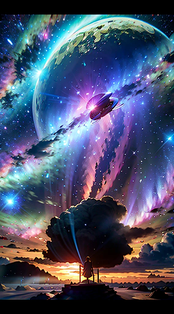 Wide-angle lens view, Spaceship, Star Trek style, Intricate technical details, Pink planet with clouds left in the background, Outer space in the background, Asteroid floating in space in the background, Starry sky, Wide view, Sharp focus, Dramatic lighting, author：Gene Rodenbury, Sci-fi style, nasa, Award-winning, Best quality, UltraHD 8K 4K wallpaper, concept-art,  Trend at Artstation
