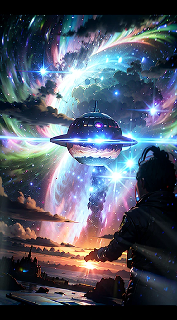 Wide-angle lens view, Spaceship, Star Trek style, Intricate technical details, Pink planet with clouds left in the background, Outer space in the background, Asteroid floating in space in the background, Starry sky, Wide view, Sharp focus, Dramatic lighting, author:Gene Rodenbury, Sci-fi style, nasa, Award-winning, Best quality, UltraHD 8K 4K wallpaper, concept-art, Trend at Artstation
