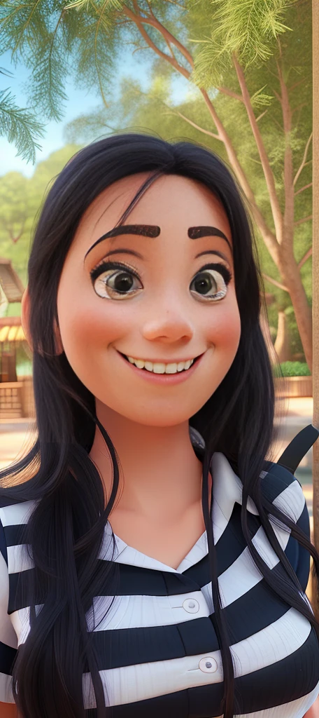 woman with disney pixar style smile with details