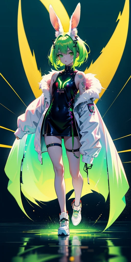 Rabbit technique , Science Fiction, Fluffy ,
1 girl, Tattoo, Glowing tattoo, Glowing eyes, Colorful glowing hair , Full body love, Green Hair,
Kawaiitech, Soft colors, Kawaii, Lovely colors,