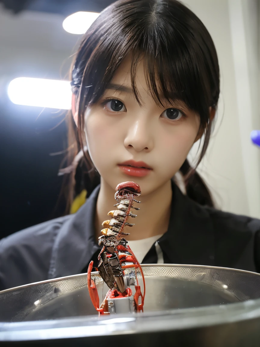 Beautiful android girl undergoing dissection and repair, maintenance