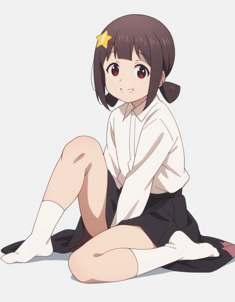 score_9, score_8_up, score_8, source_anime, 1girl, solo, chibi, black eyes, black hair, hair bun, , blush, red dress, sitting, thighhighs
room background, simple background,open legs,spread legs,panties