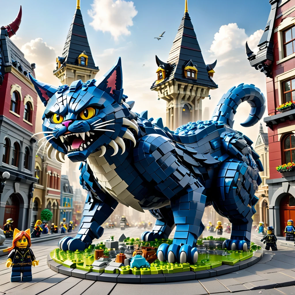 best quality, very good, 16K, ridiculous, Very detailed, Giant Cat Monster,Made of Lego, Destroying the city((A masterpiece full of fantasy elements))), ((best quality)), ((Intricate details))(8K)