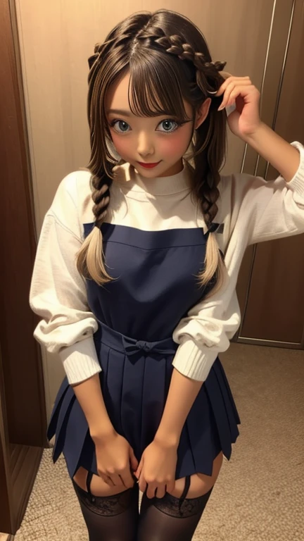 8k、cute、Adult Girls、gravure、detailed、Braid your hair in an intricate way、stockings、Standing