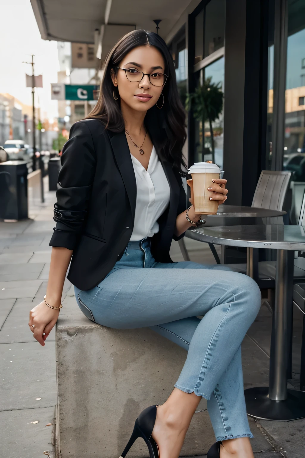 Outfit: Casual wear, such as chic jeans or tailored pants paired with a fashionable blouse or top. Include a stylish jacket or blazer for added sophistication.
Footwear: High heels that complement the casual yet stylish outfit.
Accessories: Fashionable eyeglasses that add a touch of intellect and glamour. Include subtle jewelry like earrings and a delicate necklace.
Pose and Setting: Various poses to showcase her confidence and elegance, with a backdrop that reflects a Hollywood photoshoot—think sleek, modern interiors or iconic cityscapes.
Lighting: Professional studio lighting that highlights her features and outfit, creating a polished and high-fashion look.
Example Scenarios:
City Street Glam: Amara walking confidently down a stylish urban street, wearing high heels, a chic blouse, fitted jeans, and eyeglasses. The cityscape in the background adds a dynamic and vibrant feel.
Cafe Chic: Amara sitting at an outdoor cafe, casually yet elegantly dressed in a fashionable top, slim-fit pants, and high heels. Her eyeglasses add a touch of sophistication as she enjoys a coffee, with a blurred city background.
Studio Shine: A full-body shot of Amara in a professional studio setting. She is posing confidently in casual wear with high heels and eyeglasses, showcasing her stylish and modern look against a sleek, minimalist background.
Park Stroll: Amara walking through a picturesque park, wearing a casual yet elegant outfit with high heels and eyeglasses. The natural scenery complements her stylish appearance, creating a serene and fashionable image.
Key Phrases for AI:
"Elegant Ethiopian woman"
"Long flowing black hair"
"Casual wear with high heels"
"Stylish eyeglasses"
"Hollywood photoshoot style"
"Confident and sophisticated"
"Full-body photos"
"Modern and fashionable"
"Professional studio lighting"
"Urban cityscape backdrop"