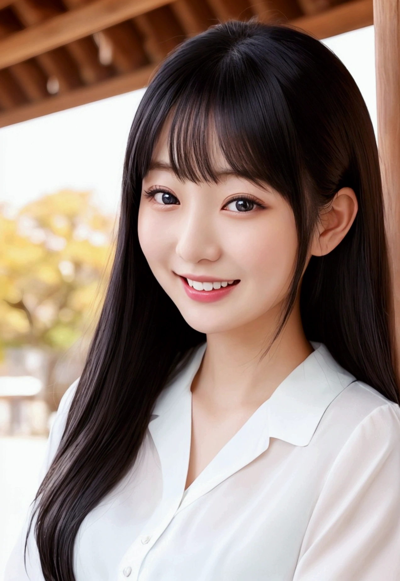 natural White teeth smile Beauty Japan Young Women Beautiful Skin Long Black Hair indoor Delicate skin high resolution Fair skin White clothes