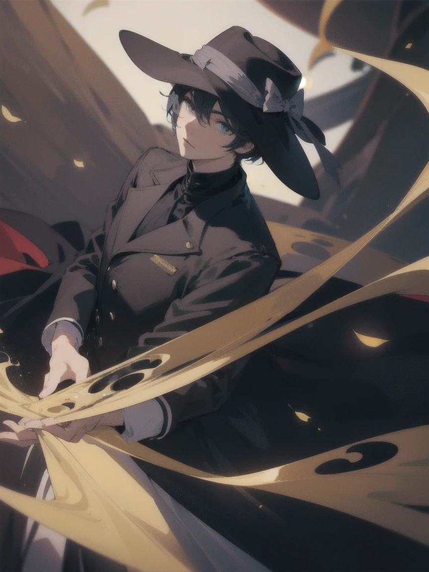 (Depth of written boundary, f/4.0, 135mm, Nikon, uhd, masterpiece, Super detailed,4K,Wide-area lighting)、One male、phantom thief's outfit、silk hat