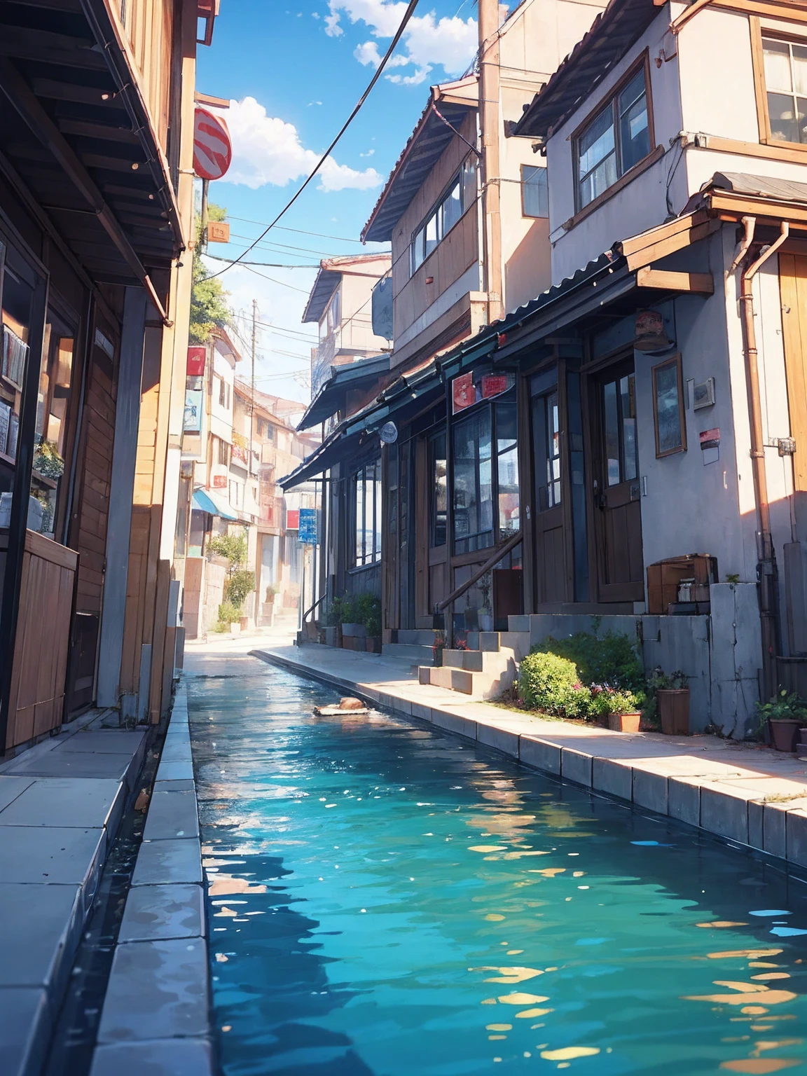 Immerse yourself in cold water up to your chest、bustling street」