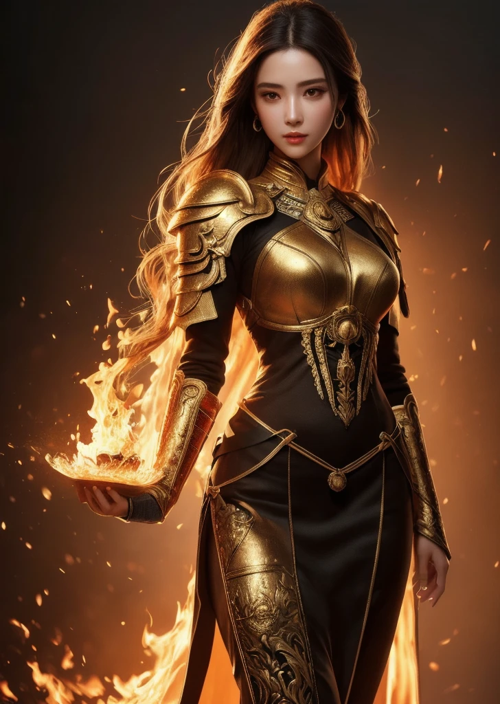 (masterpiece, best quality, ultra-detailed, highres), perfect face, sidelighting,official style,dark souls,fire protection woman, lustrous skin, standing,
(bloom), lighting, ray tracing,