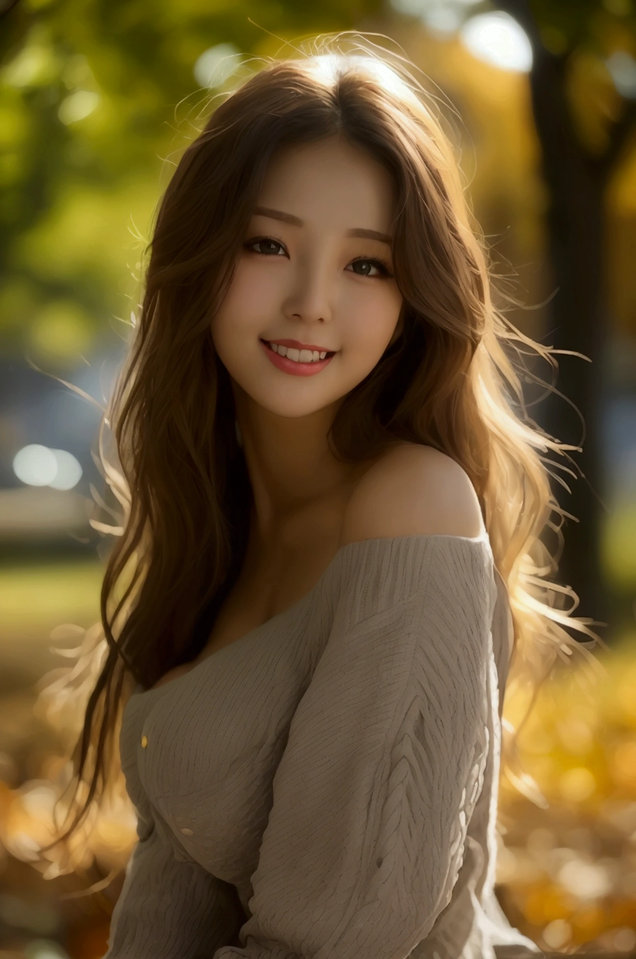 1 Young Woman, curve, The biggest breasts, Close your mouth and smile softly, Easy childbirth, Distressed jeans, Ribbed sweater, BREAK, Outdoors, public park,Huge boobs:(1.6)，kpop idol