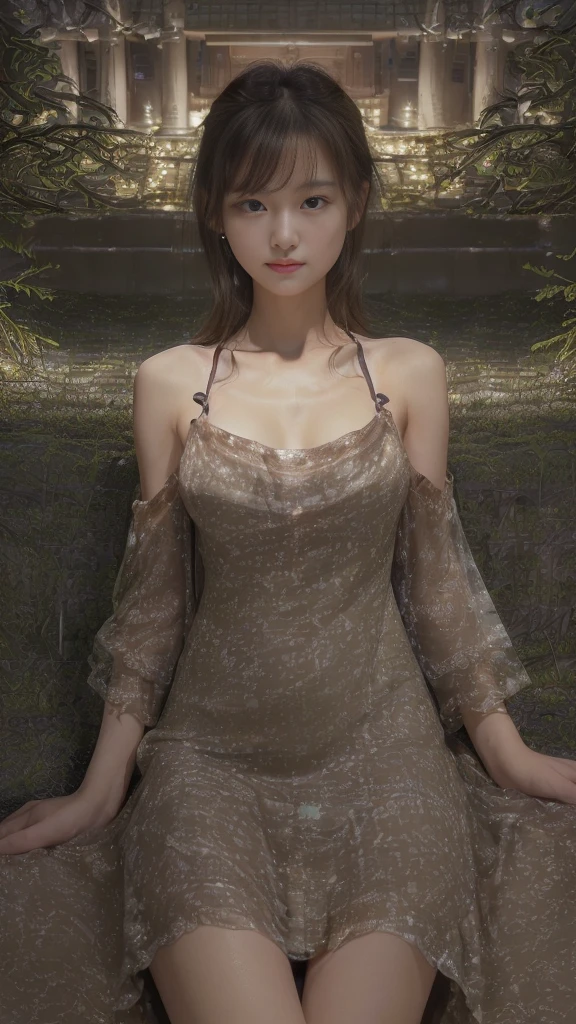 ((((masterpiece、Highest quality、High resolution、Tabletop、wallpaper、Realistic、Bright lighting、Professional Lighting、Face Light、Smooth lighting、Japanese women、Beautiful woman、action、gravure、sexly、so beautiful、Beautiful Skin、Beautiful and exquisite、Detailed face、slim、Looking into the camera))))、((Big Breasts:1.4))、((((japanese,20-years-old,One woman,outdoors,Looking into the camera,night dress:1.5)))),smile,close mouth,Five perfect, beautiful fingers on each side