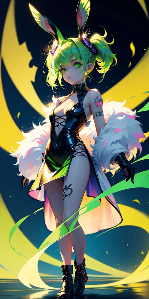 Rabbit technique , Science Fiction, Fluffy ,
1 girl, Tattoo, Glowing tattoo, Glowing eyes, Colorful glowing hair , Full body love, Green Hair,
Kawaiitech, Soft colors, Kawaii, Lovely colors,