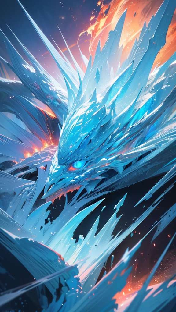 beautiful detailed ice world, burning demonic entity, clashing ice and fire, (best quality,4k,8k,highres,masterpiece:1.2),ultra-detailed,(realistic,photorealistic,photo-realistic:1.37),fantasy,surreal,dramatic lighting,cinematic,vivid colors,intricate details,dramatic composition