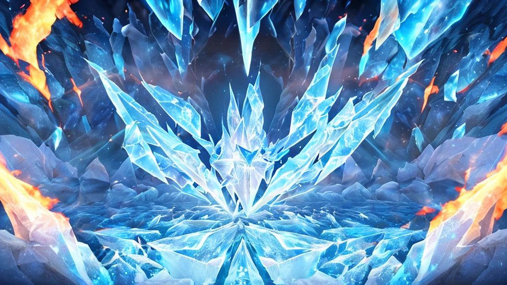 beautiful detailed ice world, burning demonic entity, clashing ice and fire, (best quality,4k,8k,highres,masterpiece:1.2),ultra-detailed,(realistic,photorealistic,photo-realistic:1.37),fantasy,surreal,dramatic lighting,cinematic,vivid colors,intricate details,dramatic composition