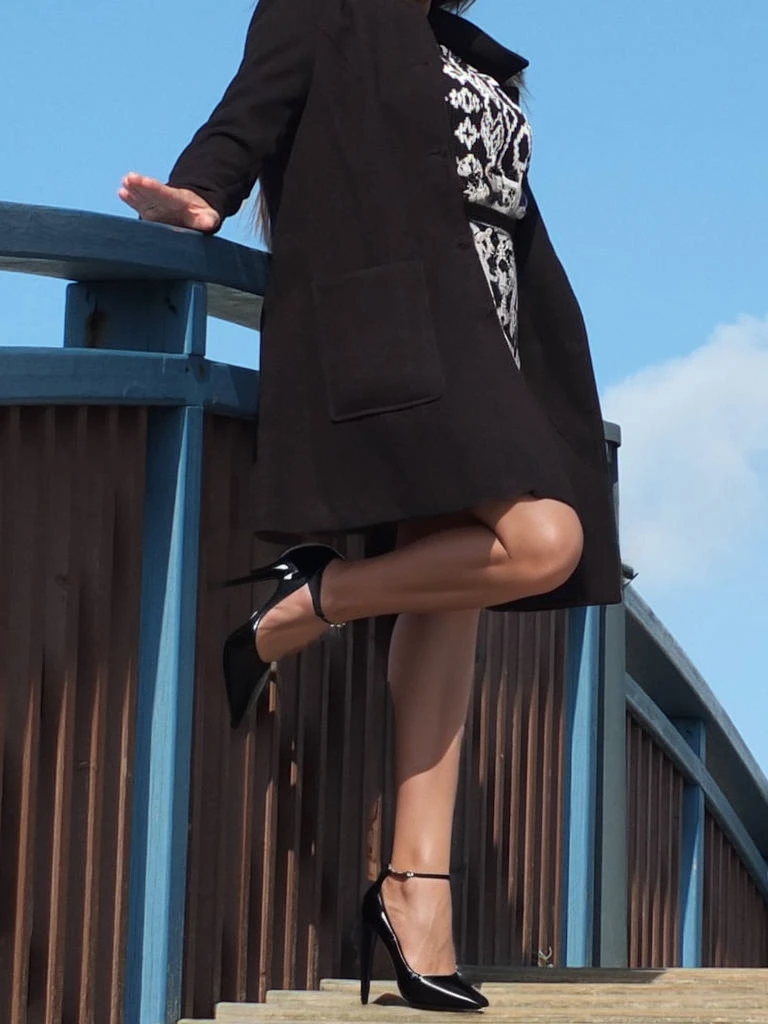 white tansparent thighights, high heels
