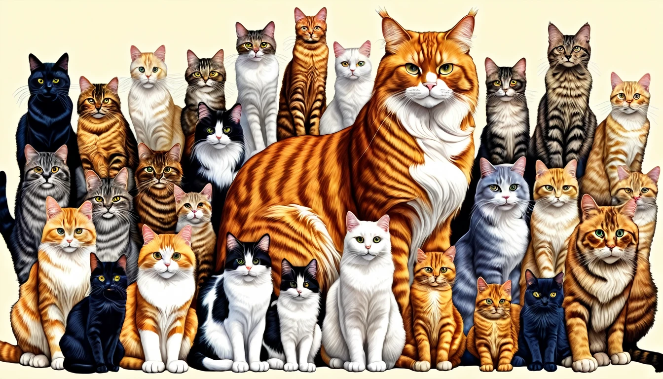   (huge big gaint 1cat) form by many small cats, detailed