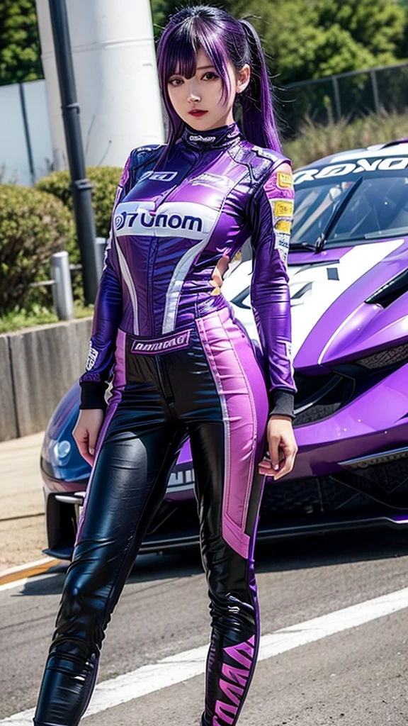 See-through racing suit、Transparent nipples、Big Tits、See-through racing skirt、pantyhose/stockings、Racing Car、Racing competition、Purple Hair