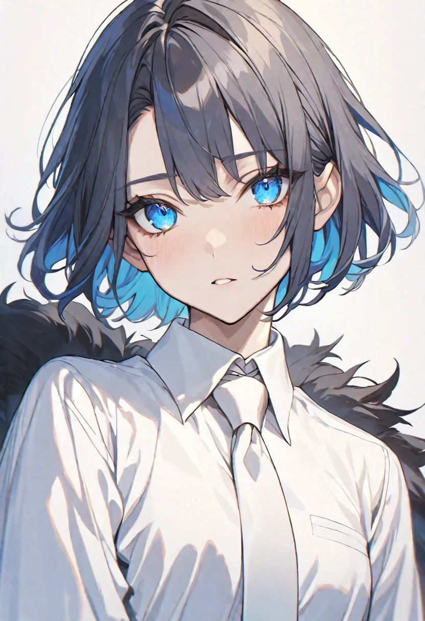alone, elegant, 1 ager, short hair, black fur, half and half, blue eyes, detailed, White shirt, white tie,