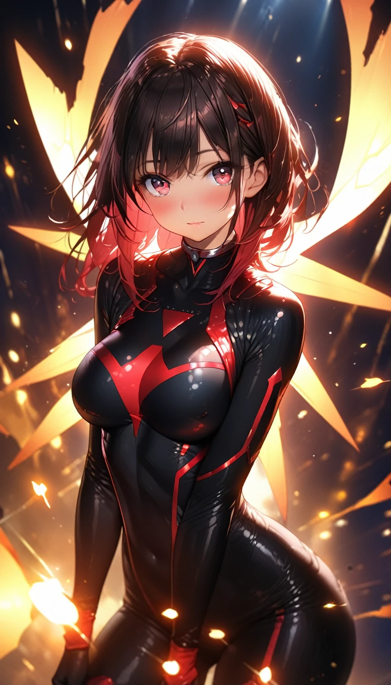 (Highest quality, 8k, 32K, masterpiece, Ultra-high resolution,:1.2),born, One girl ,Super cute , Natural light,Clear, shining eyes, 20-year-old,Mid-chest ,Fair skin ,Blushed,Dynamic Lighting,masterpiece、Best image quality、Black Hair、Black bra、huge titechs、And soul、8k,masterpiece, BSET quality,huge 、(One girl in)、((Pit Girl Suit))、Glowing Skin、Shiny big、Dark brown eyes、 ((Highest quality))、 Sharp focus:1.2、Highly detailed face and skin texture、Detailed eyes、Perfect Face、Perfect body、art、Hmph、Blur the background、Japanese、large chest with presence、Circuit Field、Blur the background、Cowboy Shot、