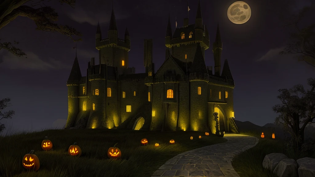 Castelo Halloween, the night, Sombio, dark, Night Castle, Moonlight, dark path, stone road, haunted, Terror, fear, murky, MACABRO
