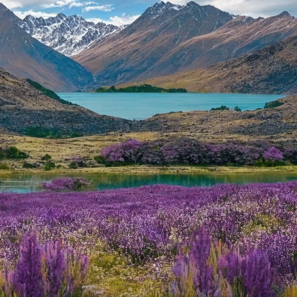 purple flowers in a field next to a lake and mountains, new zealand landscape, beautiful lake background, stunning nature in background, beautiful lake, breathtaking landscape, new zealand, a beautiful landscape, beautiful landscape, beautiful serene landscape, peaceful landscape, stunning landscape, natural landscape beauty, scenic colorful environment, lakeside mountains, lake background, amazing landscape in background