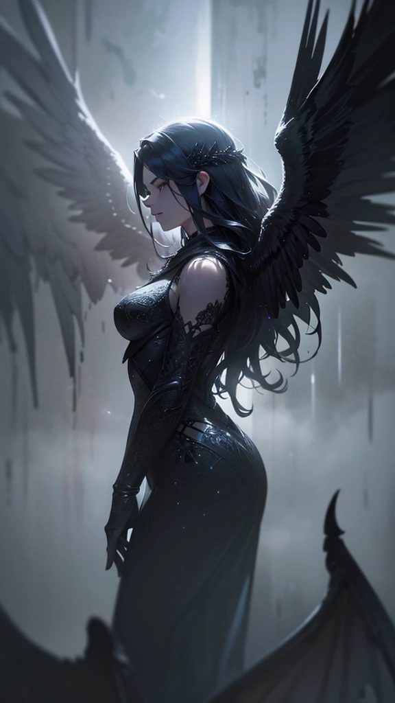 devil god, (Silhouette:1.5), (Realistic picture, highest resolution, 16k), ((She has 12 wings on her back:1.5), (6 white wings:1.5) and (6 black wings:1.5)), ((She has 12 wings on her back.:1.5), (12 white bat wings:1.5) and (12 black wings:1.5)), (many wings, wings separated, 12 wings on her shoulders:1.4, เทพเจ้าจอมมารที่มีปีกกว้างandมีพลังมหาศาลอยู่บนไหล่ของเขา, Add dynamic wings), (12 wings on the shoulders:1.6), (Beautiful girl with two meter long hair, striking long hair, Beauty that comes from long hair, long black hair), (Smooth white skin, Smooth white skin, Smooth white skin), (Lips are very red.,), ((stand, that is finished)), (Huge breasts, Massive breast, The breasts are soft and fluffy., Plump breasts, A gigantic rift, Huge breast), (thin body, flat stomach, small waist, hips raised, small thighs, Long legs), (dynamic post), (Female height 172 centimeters), (perfect proportions, Anatomically correct, proportional anatomy), (full body, เหมือนfull body, See the whole body., Visible in every part of the body), (Porn, naked, exposed body, not wearing clothes, naked, naked, not wearing underwear, Hot striptease, see pussy, see tits, Look at that pussy., see breasts, Breasts that are too large, Shave pubic hair), (powerful wings, 12 bat wings:1.6, gigantic wings), (scene, ความdark, ในที่dark, deep shadow, dynamic light, Take realistic photos, background, dark, at night), The magic circle is behind., จักรวาลที่darkมิด, Wings that shine on their own, ((12 wings on the shoulders)), Twelve wings on the back, full body, See head to toe, She's boasting., naked body, bare, not wearing clothes, see tits and pussy, perfect body, flawless, Angel highest level, Devil MAX level, Devil with twelve wings, The twelve wings are clear., There are many wings on the back., The Devil's back has many wings., stand on the air, There is light in the palm of the hand.