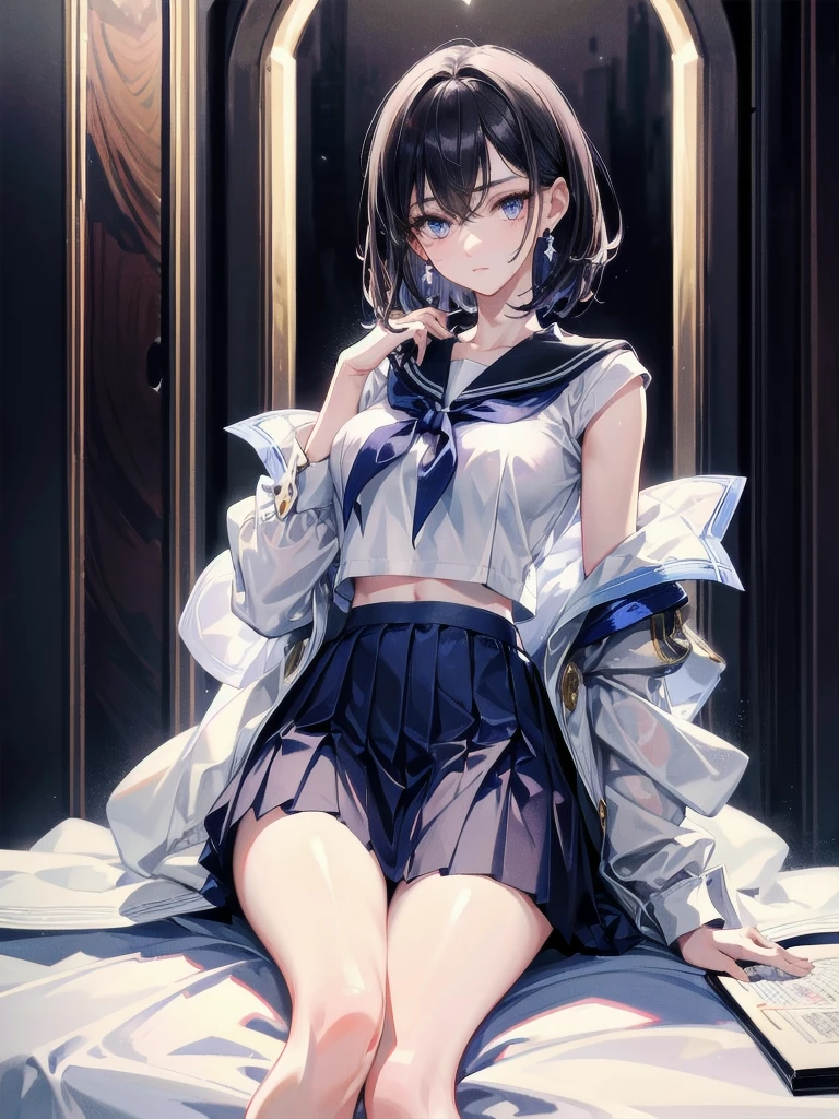 （8K、生photograph、highest quality、masterpiece：1.2),(spread your legs wide,spread your legs wide),(long bob cut),looking at the viewer,Looking at the front,strong,erotic,student,Light green Bra,white skin,knees,(black pantyhose),absurd,small face,前hairを真ん中から分けます、I can see the forehead,(please be shy,きついeye,glare,strong,skinny,skinny,I get irritated)、masterpiece,highest quality、超A high resolution,raw panties,only,beautiful feces,one person, one personで,whole body、cute、Return to student,jk ,high school girl,japanese woman,Are standing,（Photoreal：1.37）、photon mapping,realistic、cutesmall face,茶色のeye、black socks、(red bow tie)、radio city、物理ベースのonlyダリング、prospect、written boundary depth、blurred background、photograph,girl、body,beautiful feet, long legs, thin legs,Tie your hair into one strand on your chest,(前hairが見える), hair, lips, green_eye, soft nose,(light blue shirt), (navy, Blue and white plaid pleated skirt), kneesが見える,thin clothes,, thigh, black cotton socks,Nogizaka Idol, , Japanese ID card、big and full breasts、cleavage、Unbutton your shirt and expose your chest、(Detailed shape of a woman&#39;Private parts are clearly visible: 1.4), masturbation girl，whole bodyphotograph、lift up the skirt yourself、super fine、low person、No panties、No panties、No bra、No bra、No pubic hair、genitals are wet、on the hotel bed、dim room、Black kneese-high stockings、Black kneese-high socks、